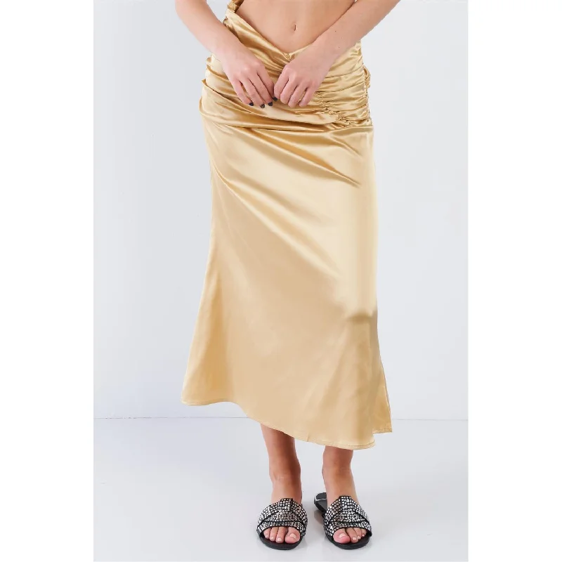 Satin Ruffle Waist Midi Skirt