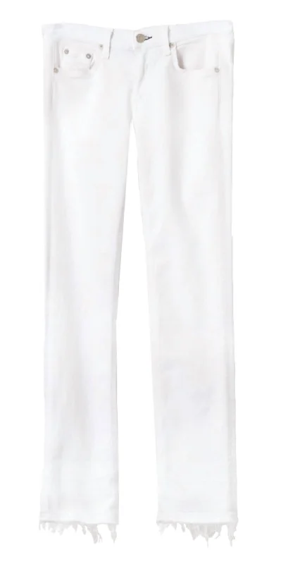 Women Fringe Cropped Denim Jeans In White