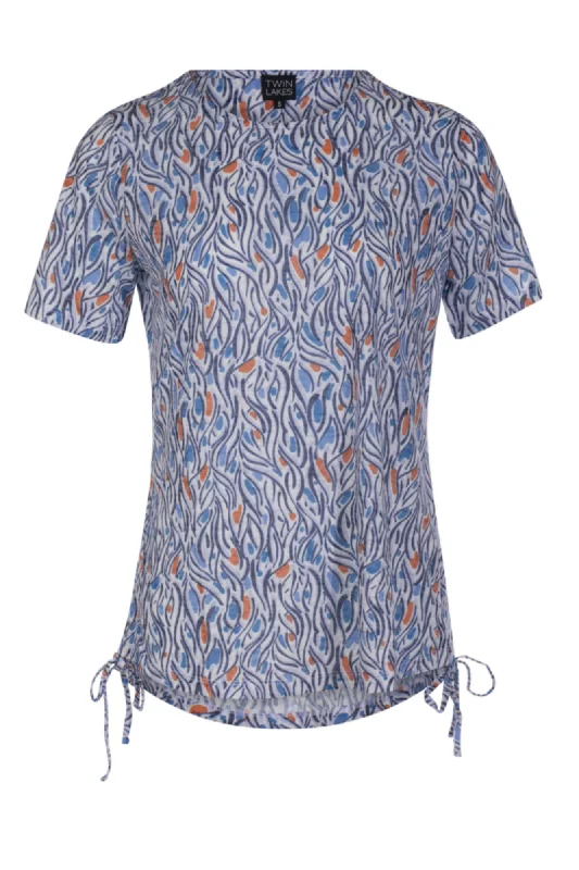 Curved hemline Burnout Tunic | Blues Orange Swirls | 6066AR