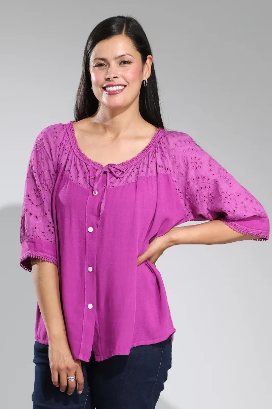 Made in Italy Broderie Anglaise Top | MAGENTA | 0307A1