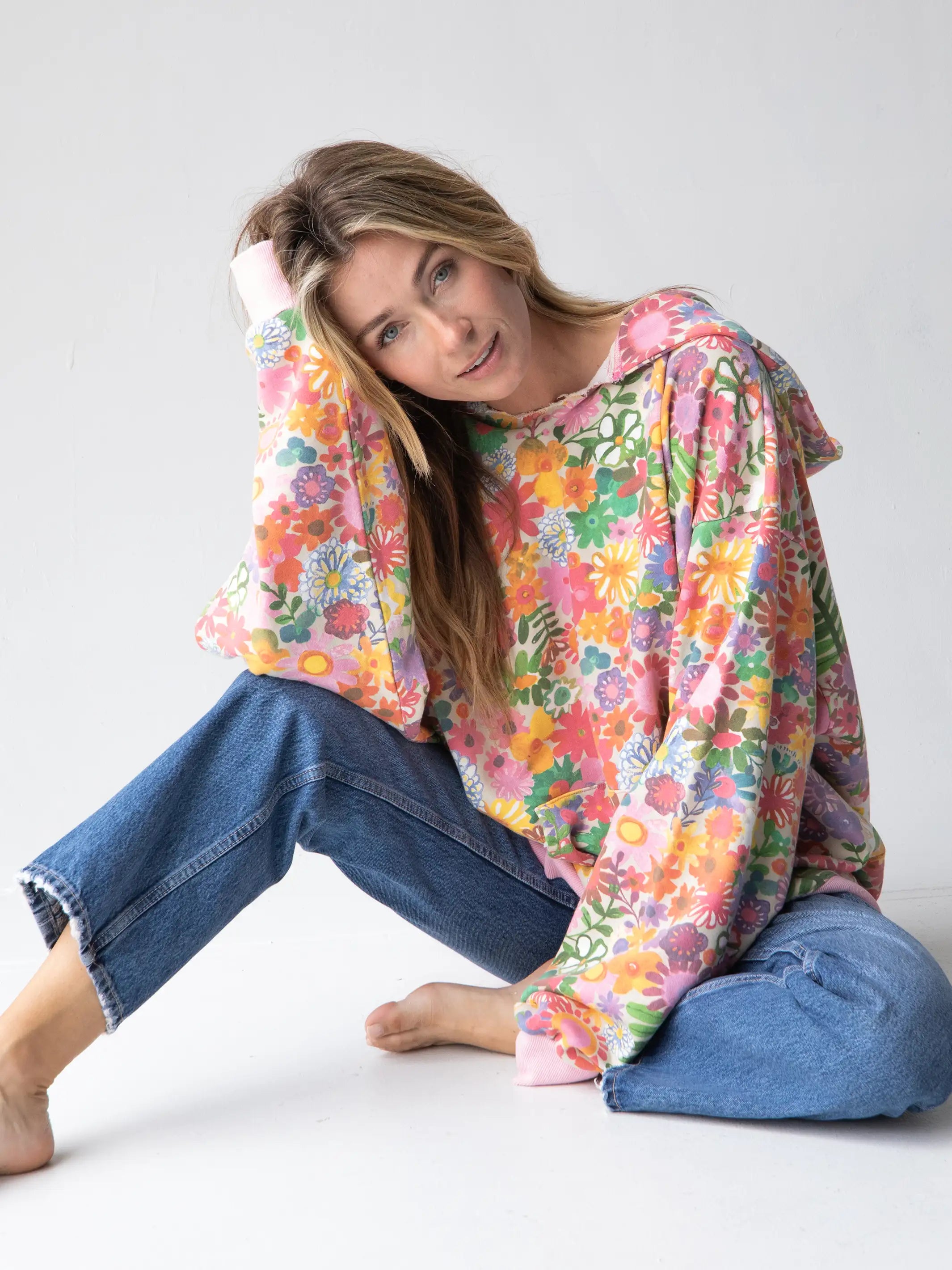 Oversized Printed Sweatshirt - Rainbow Floral