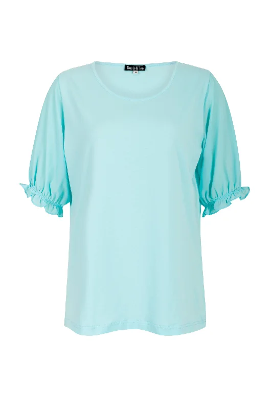 Round neck Top with Chiffon sleeve | AQUA | 0201AR