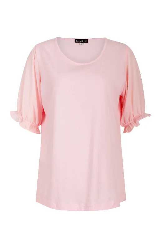 Round neck Top with Chiffon sleeve | PINK | 0201AR