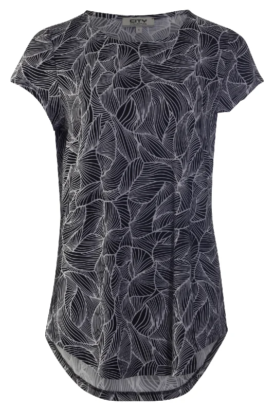 Slinky Tunic with cap sleeves | Black Abstract Leaf | 7416AR