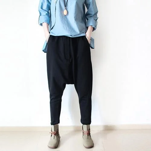 black cotton pants plus size loose pants harem pants