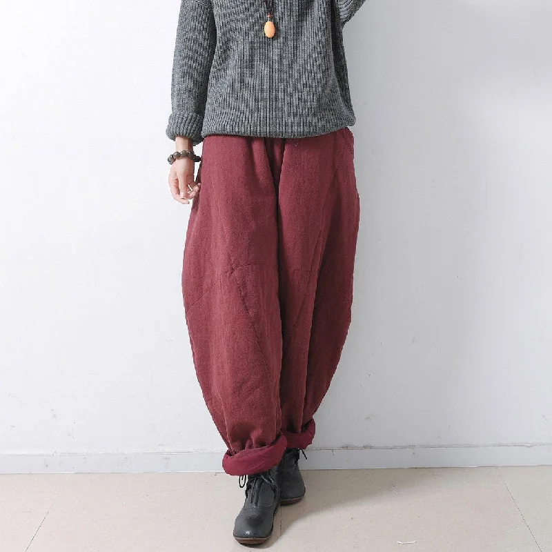 Fall New Linen Vintage Pants Plus Size Loose Thick Wide Leg Pants