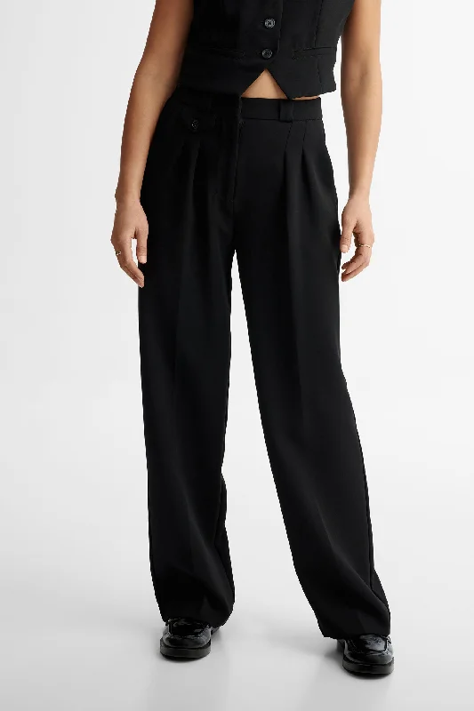 Pantalon taille haute à plis jambe large - Femme