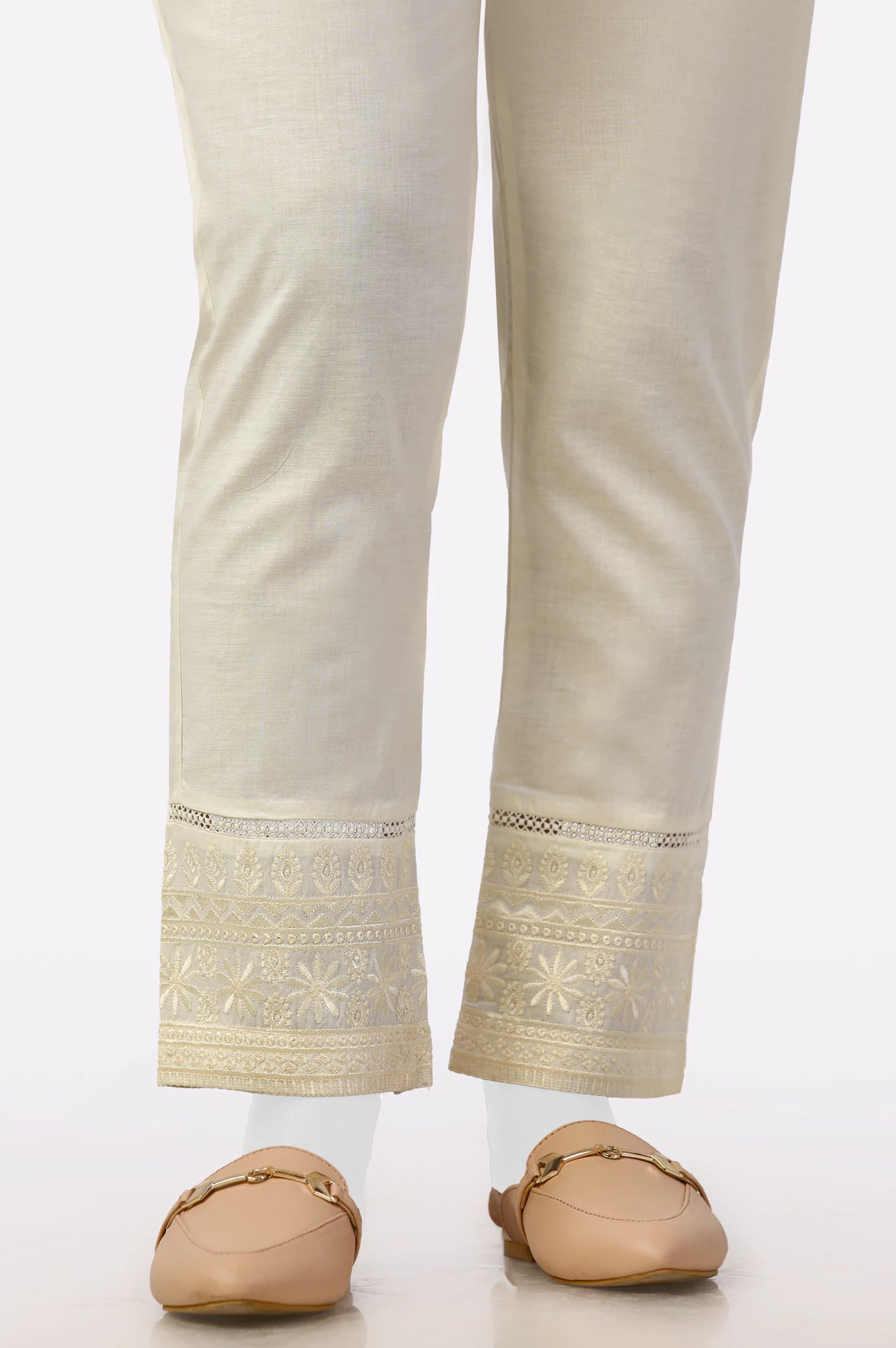 Cream Embroidered Trouser