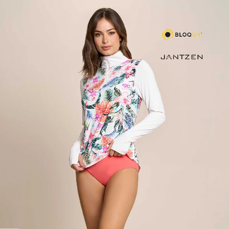 HAWAIIAN TERRACE RELAXED MOCK NECK  ZIP TOP