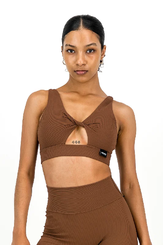 Rib Aspire Twist Bra | Mocha