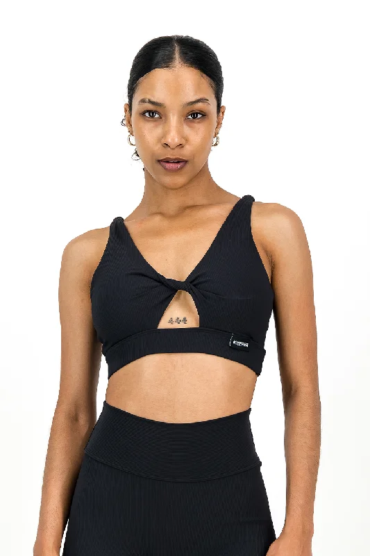 Rib Aspire Twist Bra | Onyx