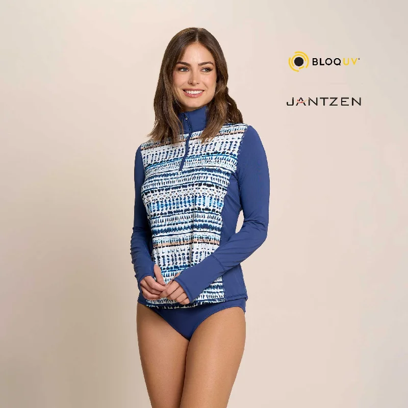 WATER DUNES RELAXED MOCK NECK ZIP TOP