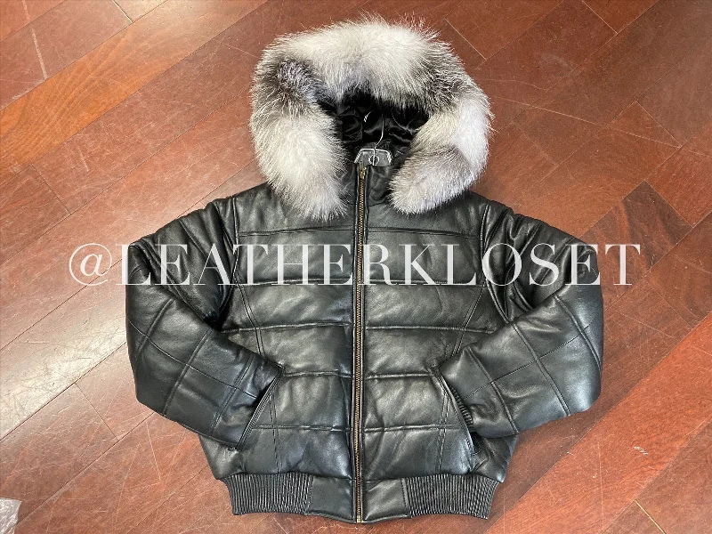 Women's Leather Snorkel Bomber Jacket Premium Fox