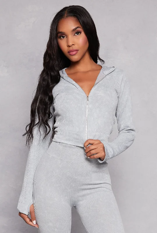 Acid Wash Seamless Zip Front Hoodie