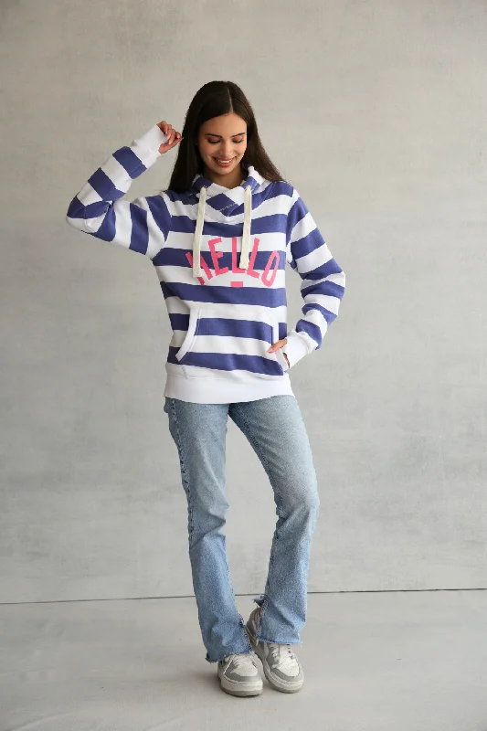 PRE-ORDER Blue Stripe Hello Cowl Neck Hoodie