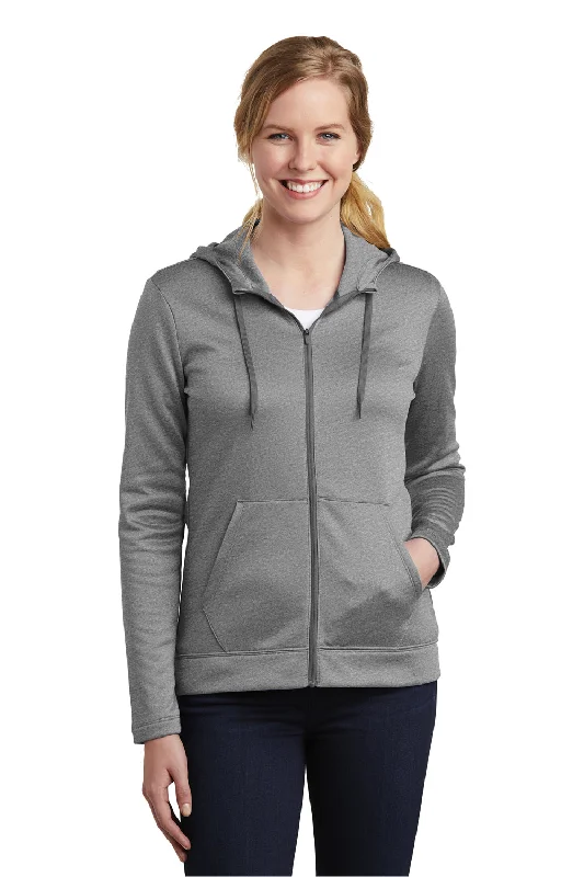 Nike Womens Therma-Fit Moisture Wicking Fleece Full Zip Hooded Sweatshirt Hoodie - Heather Dark Grey