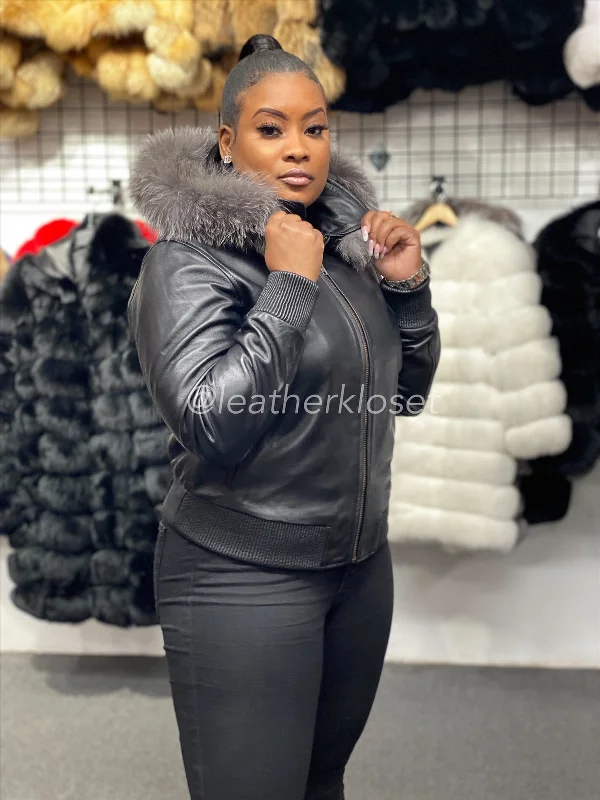 Women's BB Jacket With Premium Fox Fur Hood [Silver Fur]