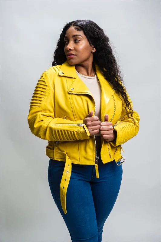 Women's Trey Leather Biker [Yellow]