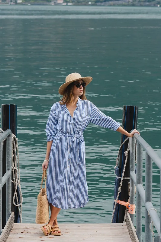 Forward Blue Stripe Cotton Midi Shirt Dress