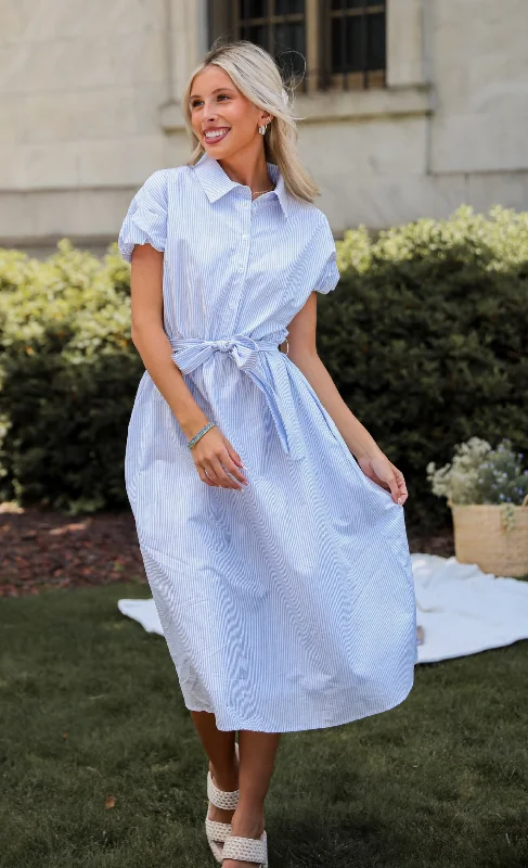 FINAL SALE - Keep It Classic Light Blue Striped Midi Dress