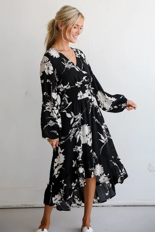 FINAL SALE - Precious Whimsy Black Floral Midi Dress