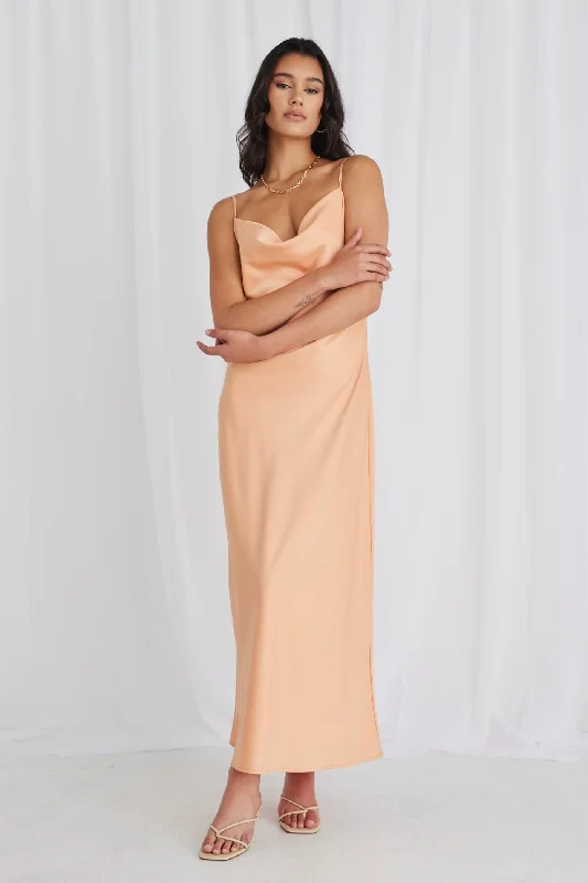 Sovereign Melon Satin Strappy Maxi Dress